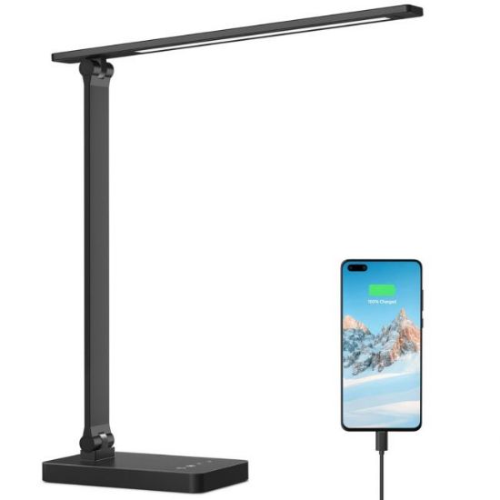 Picture of LED Desk Lamp with USB Charging Port Dimmable Home Office Lamp, 3 Color Modes with 5 Brightness Level, Eye Caring Natural Light Modern Task Lamp 