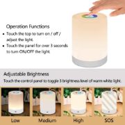 Picture of LED Night Light, Smart Bedside Lamp, Touch Control Dimmable USB Rechargable, Portable and Colour Changing RGB table lamp for Kids