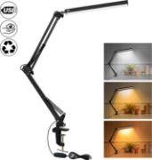 Picture of LED Desk Lamp with Clamp, Eye-Care Dimmable Reading Light, 3 Color Modes Swing Arm Lamp, USB Clip-on Table Lamp