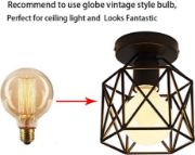 Picture of Vintage Hallway Ceiling Light, Black Semi-Flush Mount Basket Cage Bedroom Cloakroom Living Room Ceiling Lamp, Suitable E27 Light Bulb