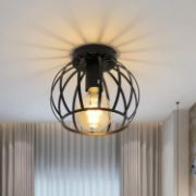 Picture of Vintage  Ceiling Light Black Semi Flush Mount Ceiling Light Fixture Metal Cage Ceiling Lampshade with E27 Holder 