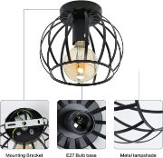 Picture of Vintage  Ceiling Light Black Semi Flush Mount Ceiling Light Fixture Metal Cage Ceiling Lampshade with E27 Holder 