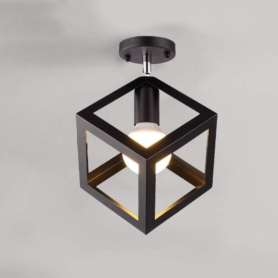 Picture of Ceiling Light Shade Matt Black Cube Puzzle Pendant Lampshade Shade, V-intage Industrial Metal Flush Mount Ceiling Light