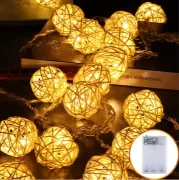 Picture of 20 Christmas Indoor Rattan Ball Fairy Lights Ambiance Lighting for Bedroom Life, Wedding, Christmas, Party, Home (Warm White)